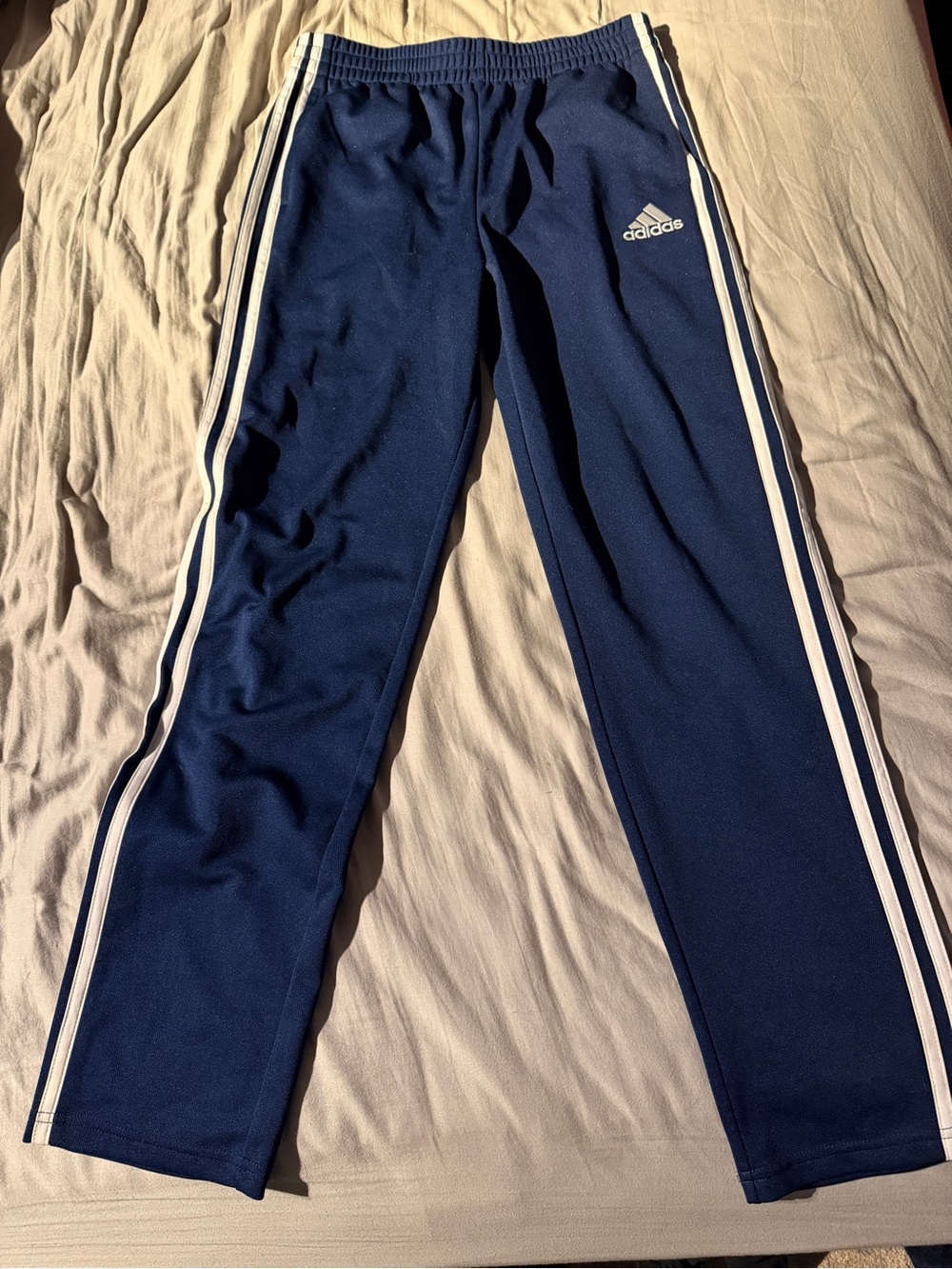 adidas Navy Blue Track Pants with White Side Stripes